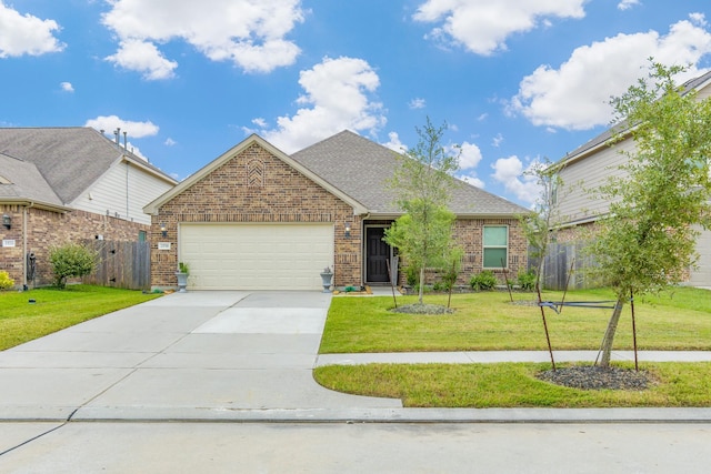 view of front of property featuring a garage and a front yard