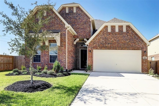 front facade with a front yard and a garage