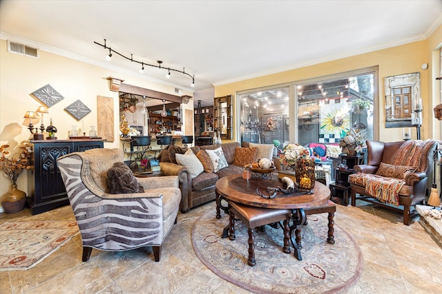 living room featuring ornamental molding