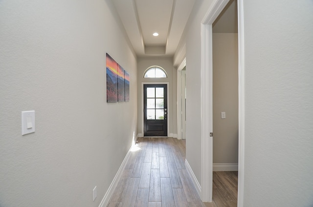 doorway featuring light wood-type flooring