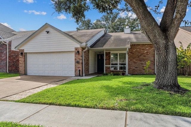 ranch-style home featuring a garage and a front yard