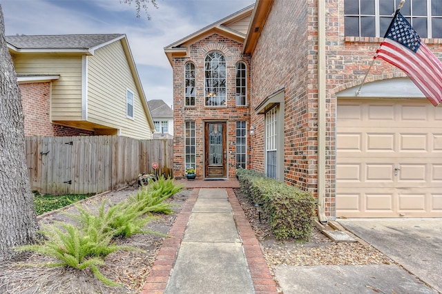 property entrance with a garage