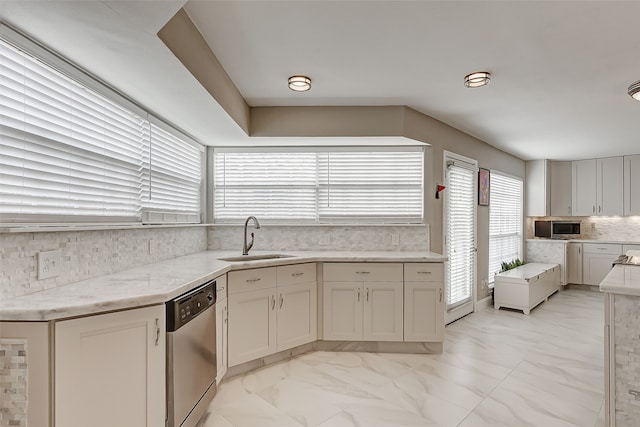 kitchen featuring sink, appliances with stainless steel finishes, and backsplash