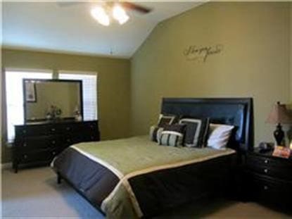 bedroom featuring lofted ceiling and ceiling fan