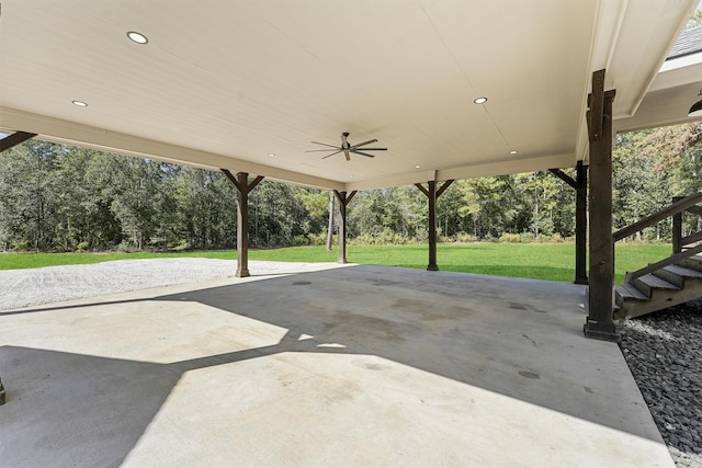 view of patio featuring ceiling fan