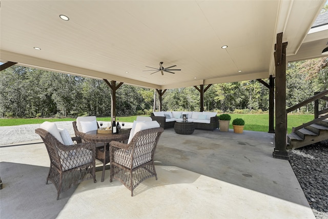 view of patio / terrace featuring an outdoor living space and ceiling fan