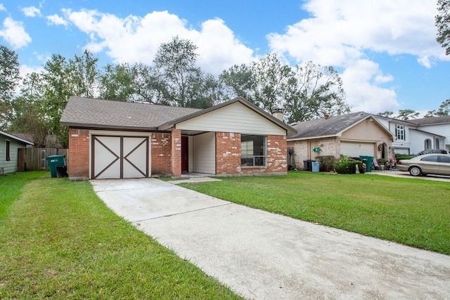 ranch-style house with a garage and a front yard