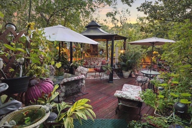 wooden terrace with a gazebo