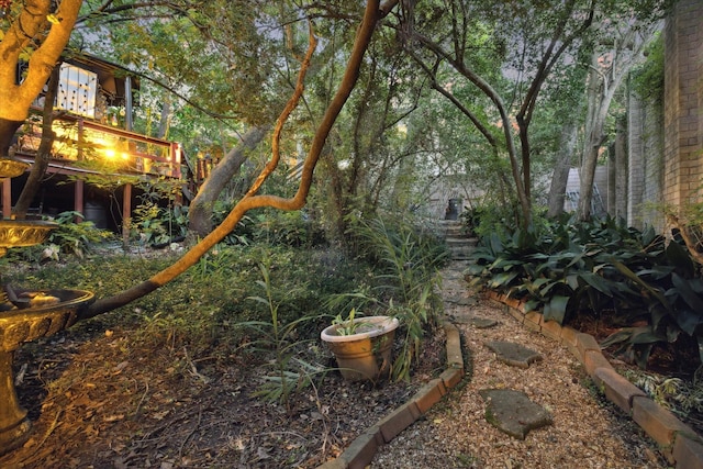 view of yard with a wooden deck