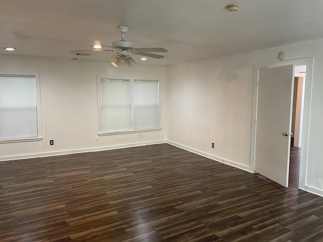 709 N Loop, Houston, TX 77022 - empty room featuring a smoke detector, dark wood-style flooring, ceiling fan, baseboards, and recessed lighting