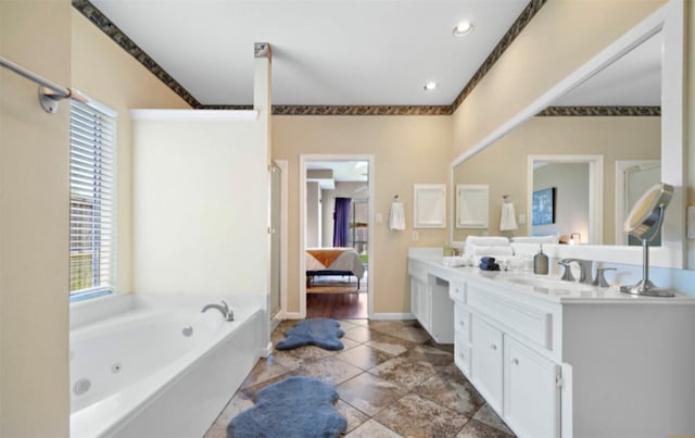 bathroom featuring vanity and separate shower and tub