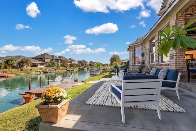 view of patio featuring a water view