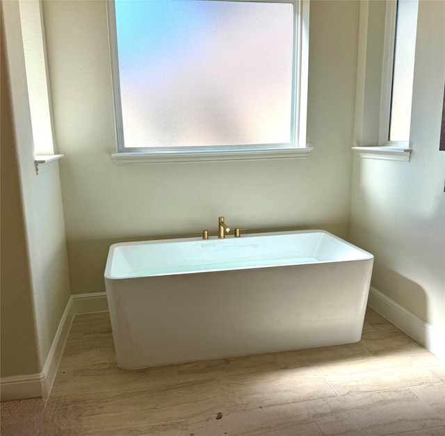 bathroom featuring a washtub and hardwood / wood-style flooring