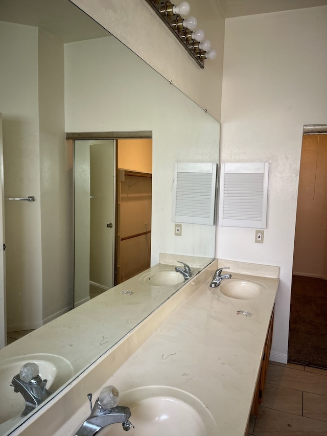 bathroom featuring vanity and hardwood / wood-style flooring