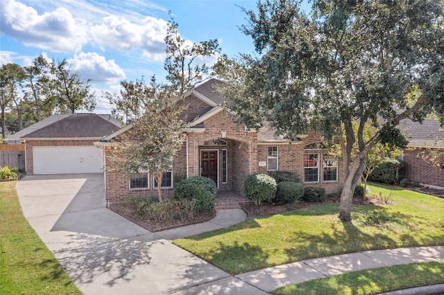 view of front of house featuring a front lawn and a garage