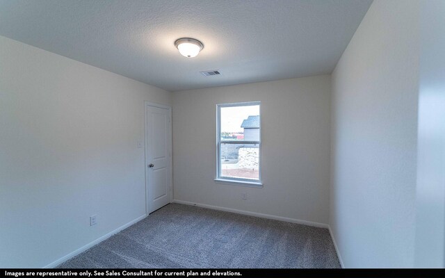 unfurnished room featuring a textured ceiling and carpet flooring