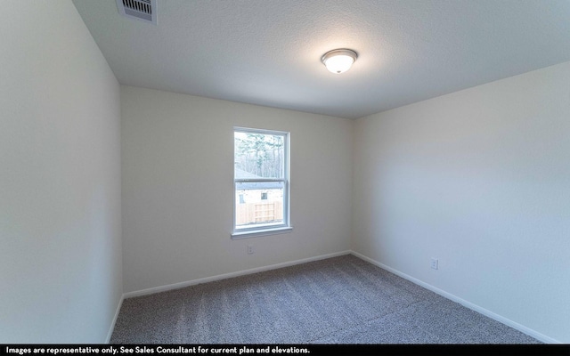 unfurnished room featuring a textured ceiling and carpet