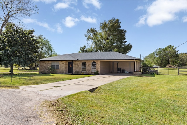 ranch-style house with a front lawn