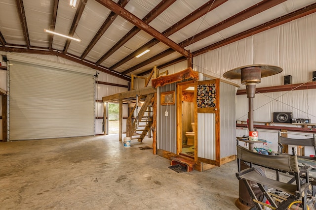 garage with wood walls