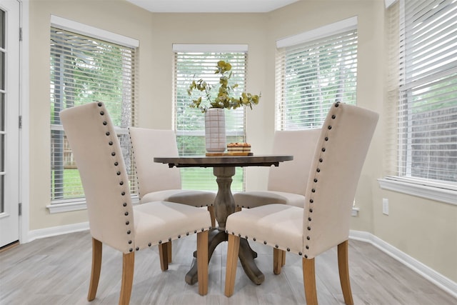 dining area featuring light hardwood / wood-style floors and plenty of natural light