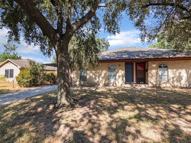 ranch-style home featuring a front lawn