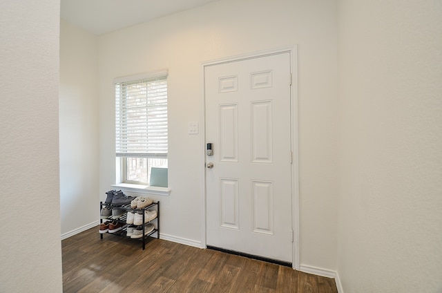 foyer with dark hardwood / wood-style floors