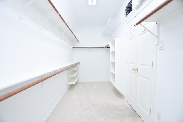 walk in closet with light colored carpet