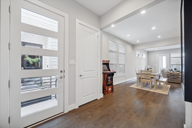 entryway with dark hardwood / wood-style floors