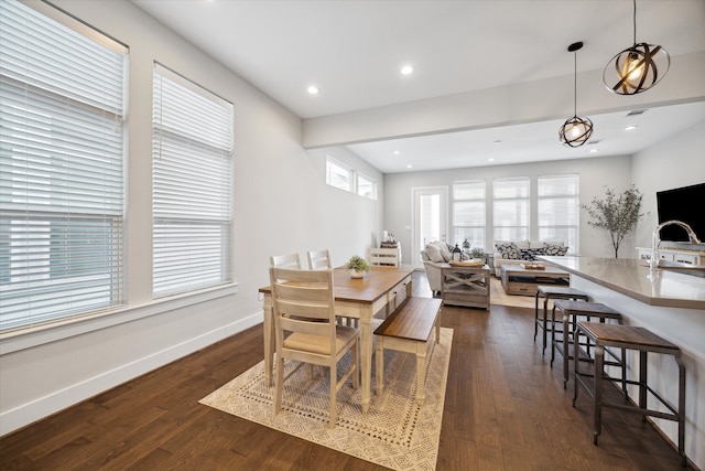 dining room featuring dark hardwood / wood-style floors and sink