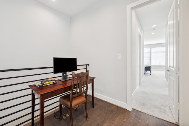 home office featuring dark wood-type flooring