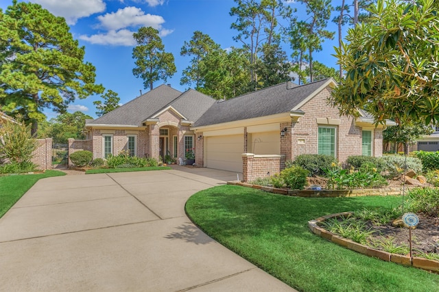 view of front facade featuring a garage and a front lawn