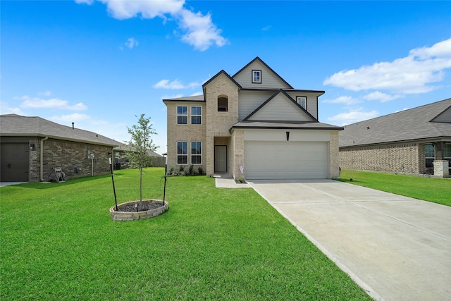 view of front property with a front lawn and a garage