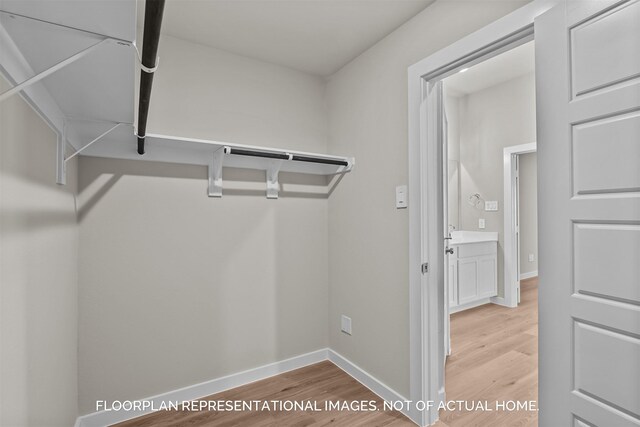 walk in closet with light wood-type flooring