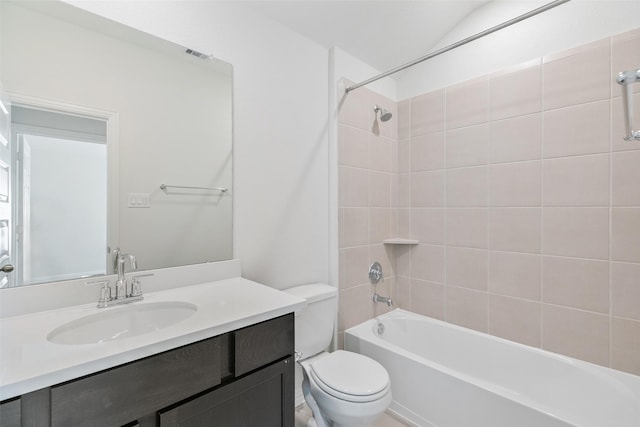 full bathroom with visible vents, vanity, toilet, and shower / bathtub combination