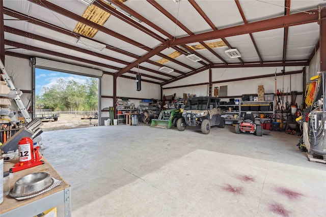 garage featuring a workshop area