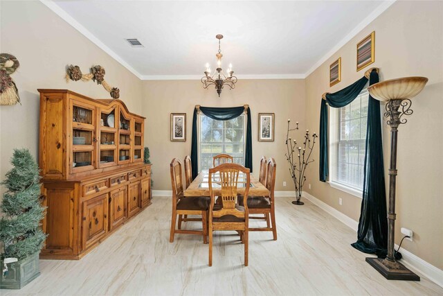 1290 County Road 145, Alvin, TX 77511 - dining space with a chandelier, crown molding, and baseboards
