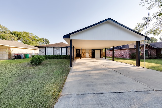 ranch-style house with a front lawn and a carport