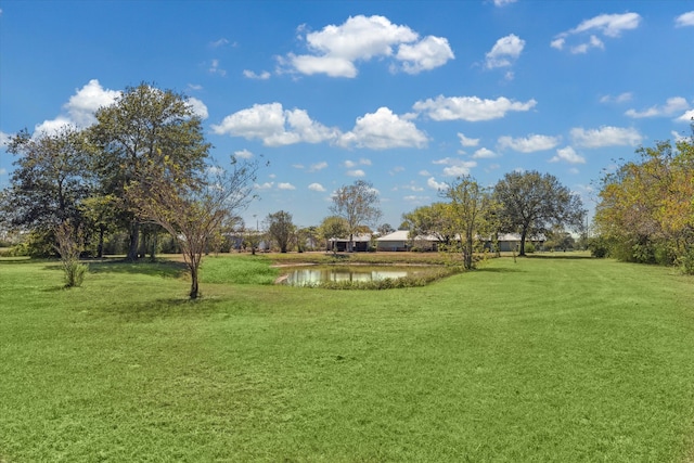 view of property's community featuring a yard and a water view