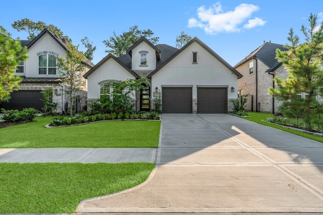 view of front facade featuring a front yard and a garage