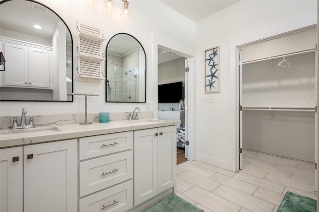 bathroom featuring vanity and walk in shower