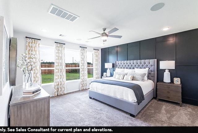 bedroom featuring carpet and ceiling fan