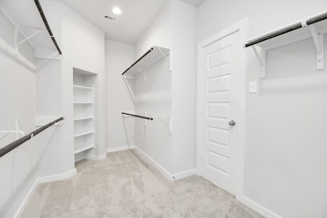 spacious closet with light carpet