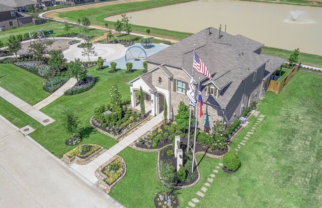 aerial view with a water view