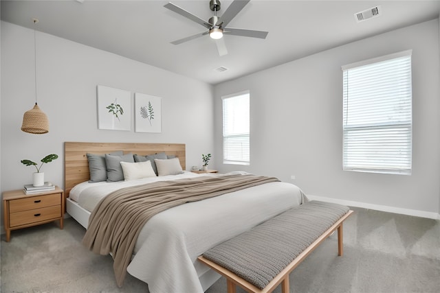 bedroom featuring carpet floors and ceiling fan