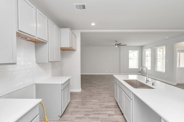 kitchen featuring sink, light hardwood / wood-style floors, and ceiling fan