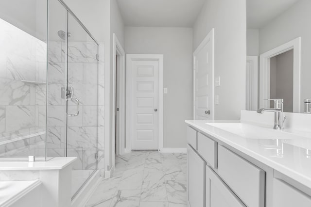 bathroom featuring vanity and walk in shower