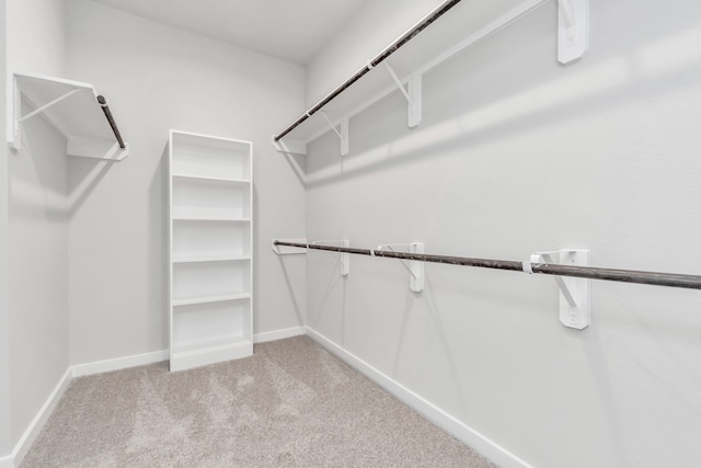 walk in closet with light carpet