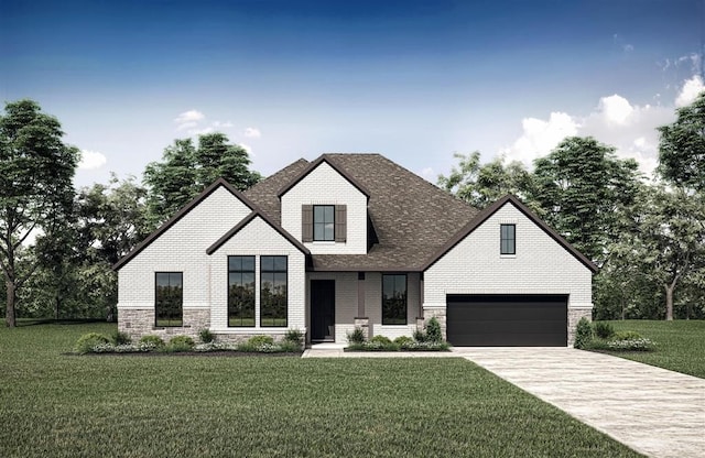 view of front facade with a front lawn and a garage