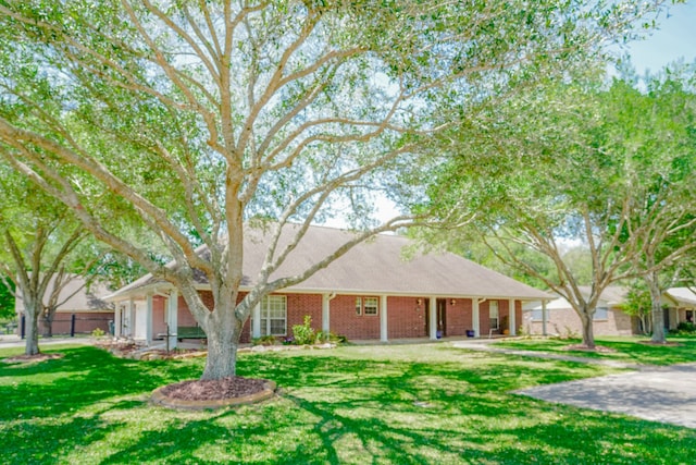 single story home featuring a front lawn