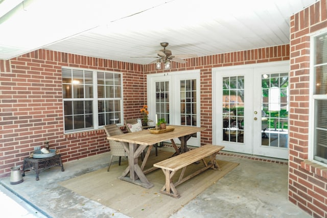 view of patio featuring french doors and ceiling fan